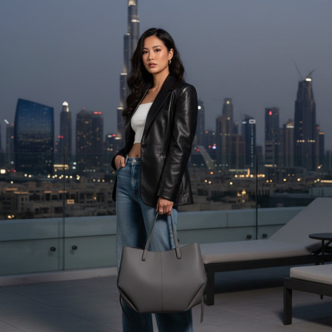 Minimalist Tan Leather Tote Bag for Women – Large Capacity Shoulder Handbag