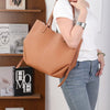 Minimalist Tan Leather Tote Bag for Women – Large Capacity Shoulder Handbag