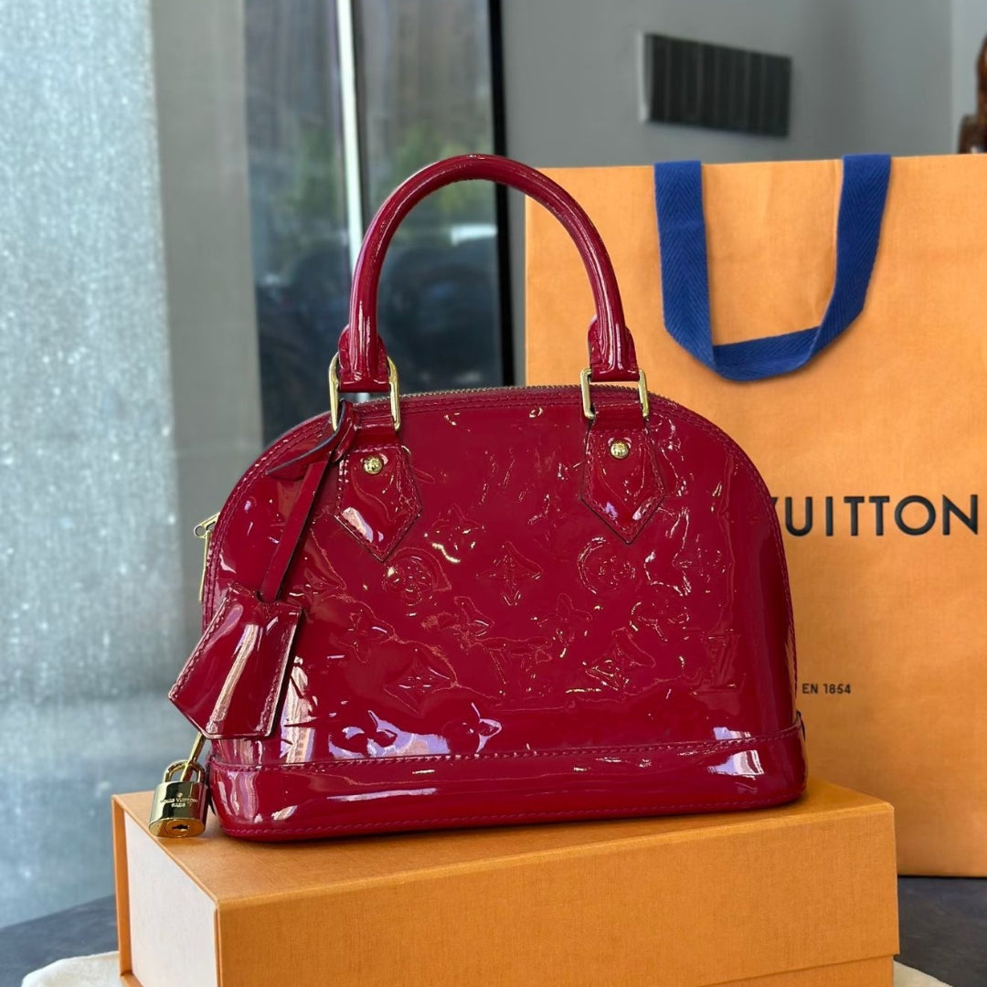 Louis Vuitton Alma BB Vernis Patent Leather Handbag – Red Glossy Finish