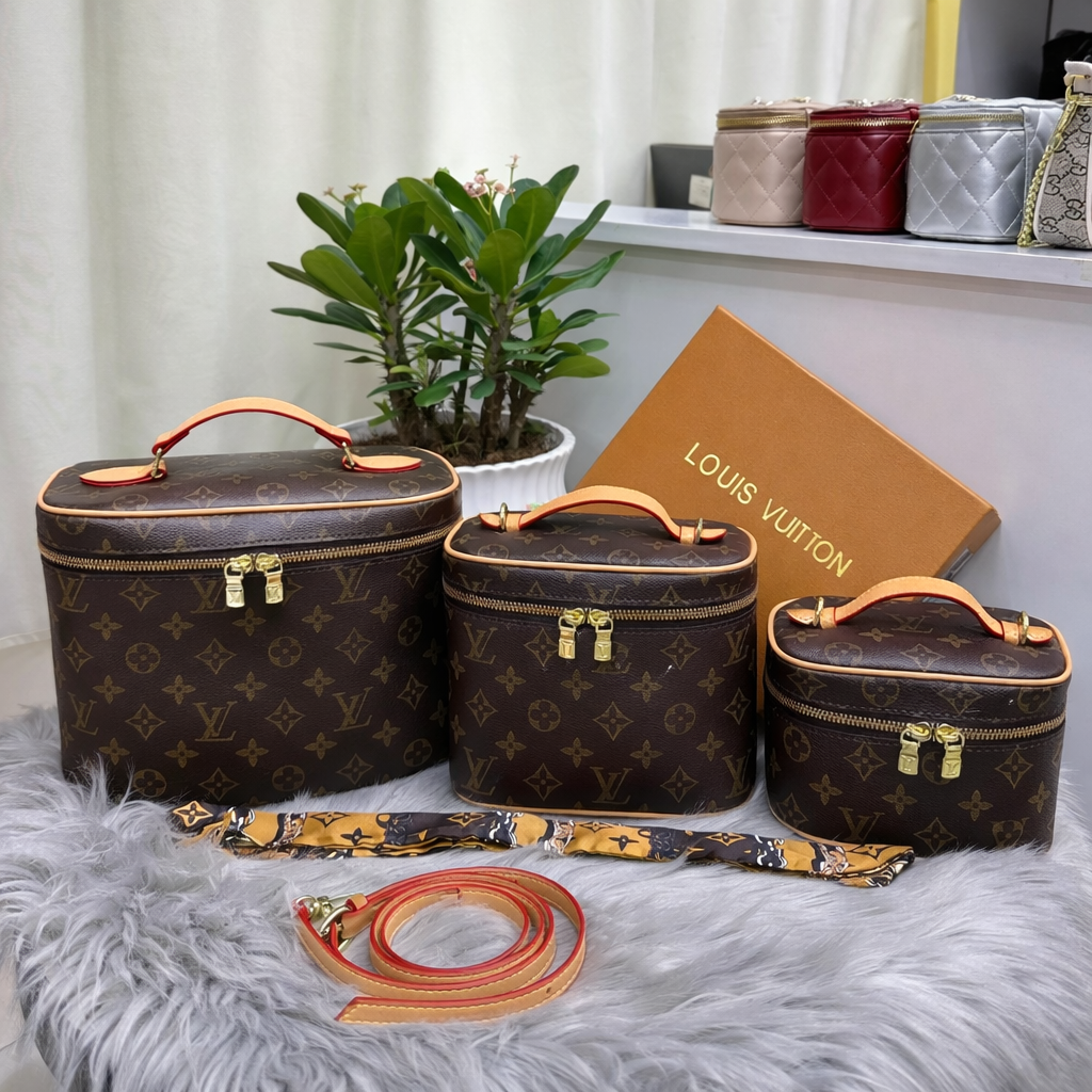 Luxury LV Monogram Vanity Makeup Bag for Women – Premium Travel Cosmetic Case with Shoulder Strap