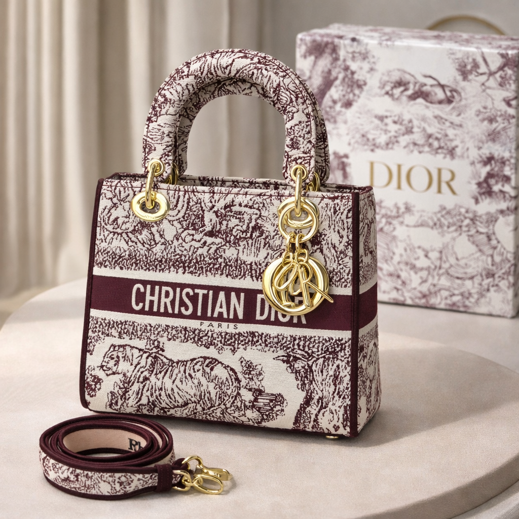 Luxury Christian Dior Lady Tote Bag – Premium Canvas Designer Handbag for Women with Gold Hardware & Detachable Strap