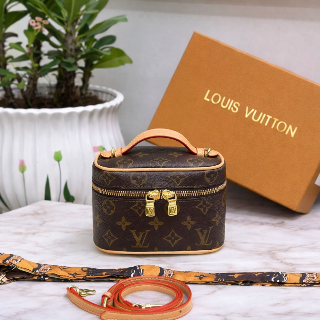 Luxury LV Monogram Vanity Makeup Bag for Women – Premium Travel Cosmetic Case with Shoulder Strap