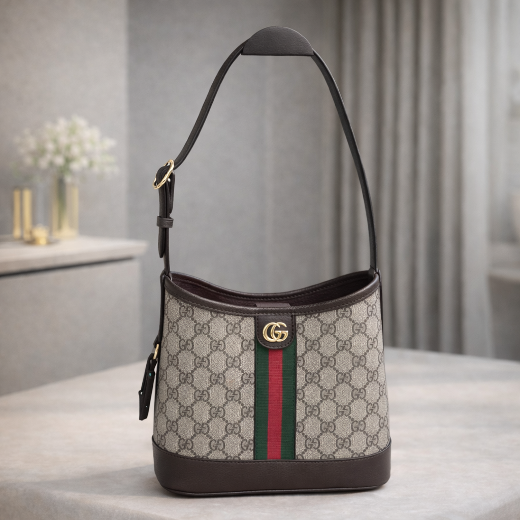 Luxury GG Monogram Bucket Shoulder Bag with Web Stripe