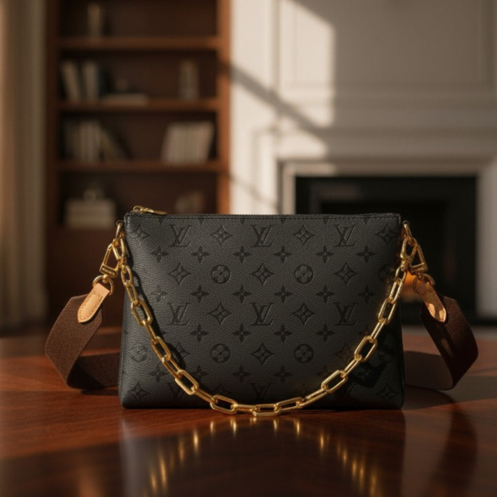 Iconic LV Monogram Pochette/Clutch with Gold Chain Strap