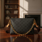 Iconic LV Monogram Pochette/Clutch with Gold Chain Strap