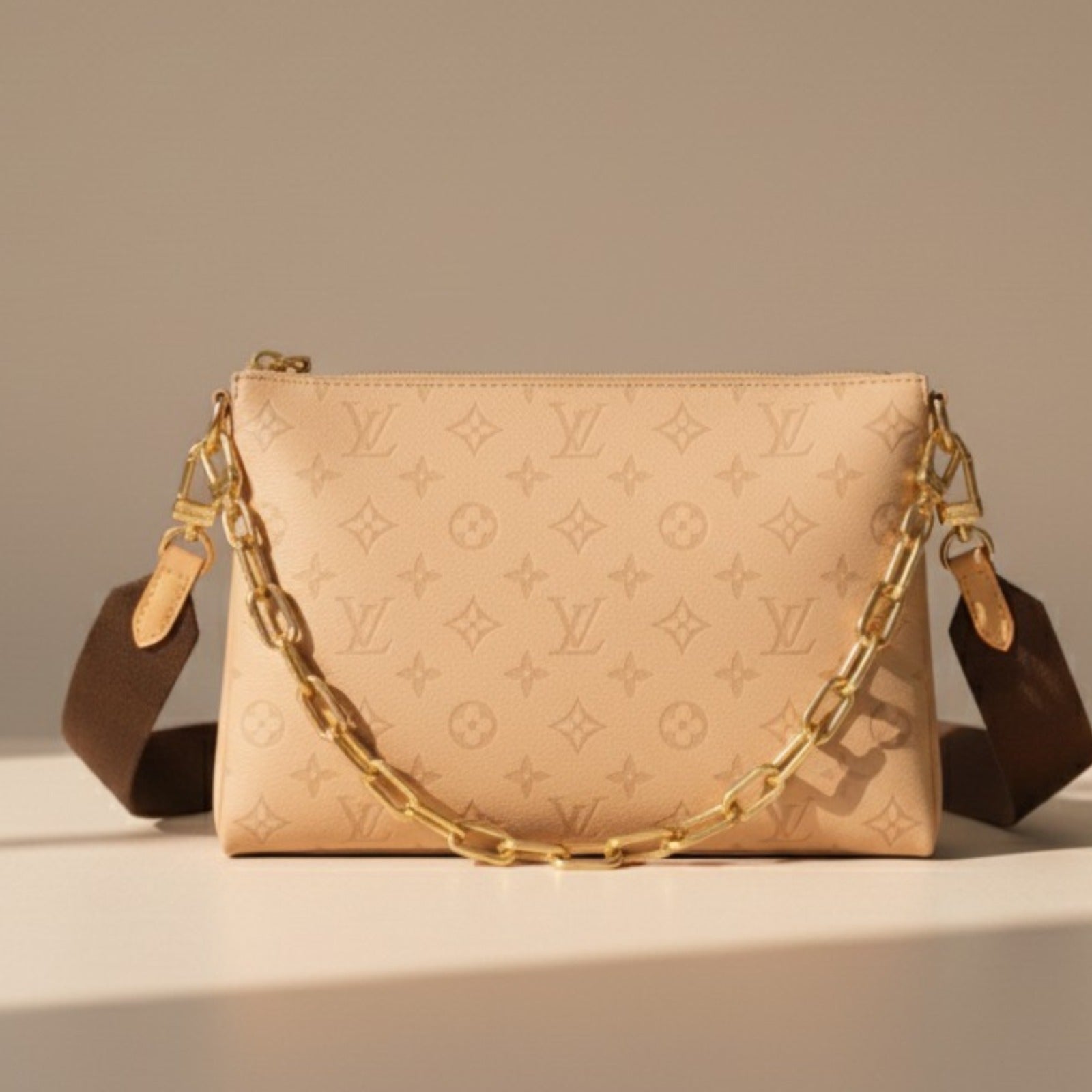 Iconic LV Monogram Pochette/Clutch with Gold Chain Strap