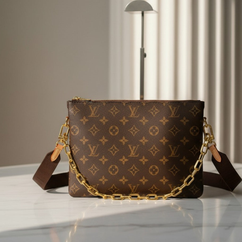 Iconic LV Monogram Pochette/Clutch with Gold Chain Strap