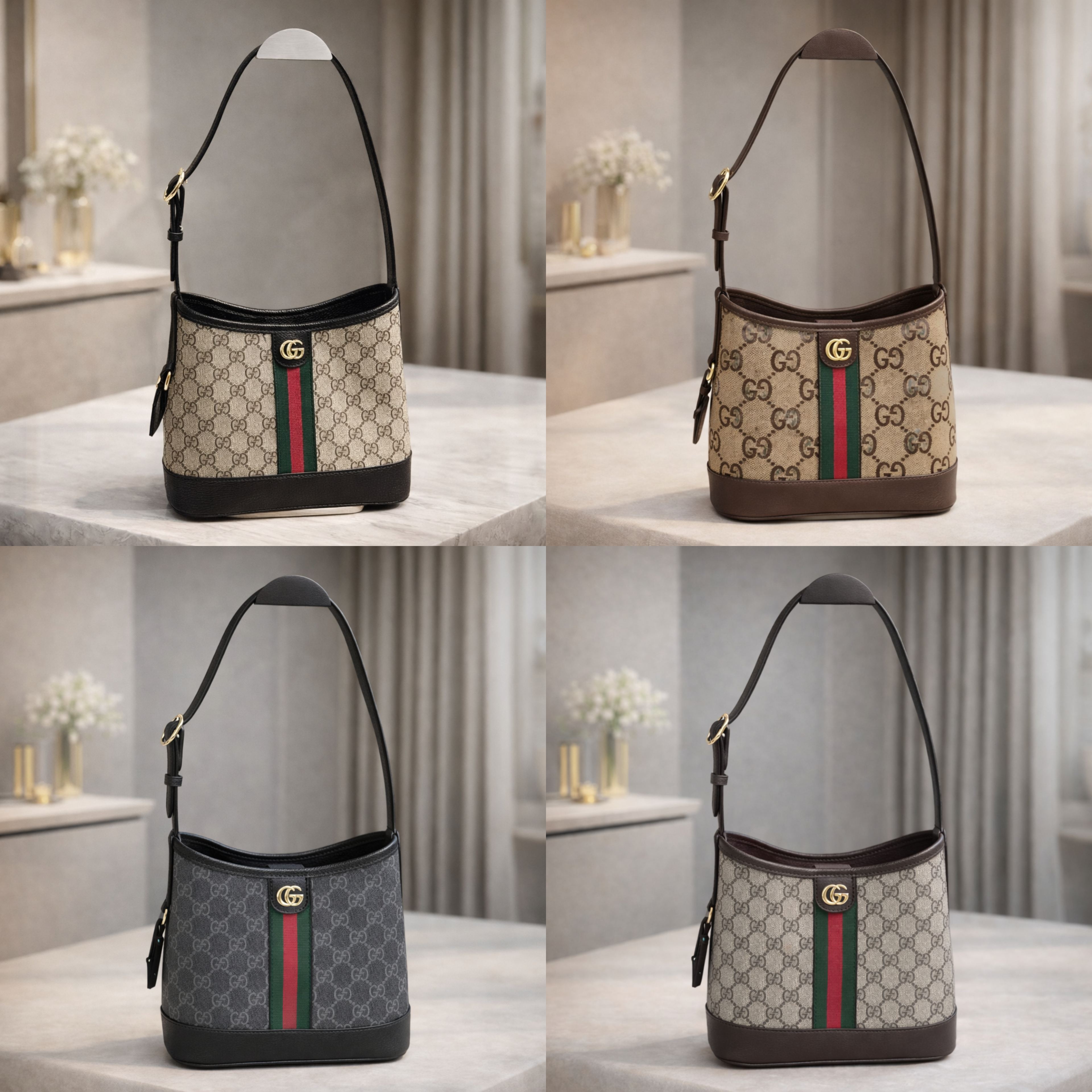 Luxury GG Monogram Bucket Shoulder Bag with Web Stripe